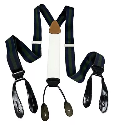 Brooks Brothers Blue/Green Striped England Adjustable Button Suspenders • $49.95