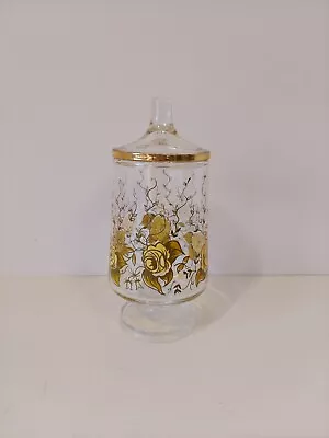 Vintage Yellow Roses Glass Vanity Jar Apothecary Jar With Lid • $16