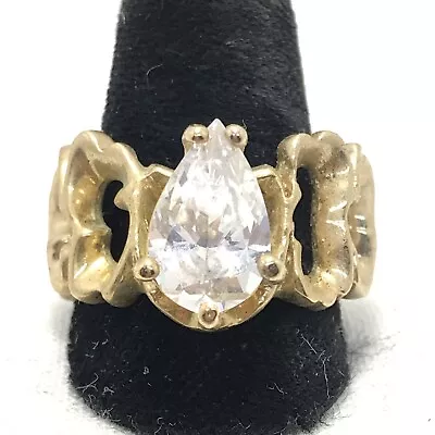 Vintage  18K HGE Signed Gold Plated  &  Cubic Zirconia Unique Design Ring Sz 10 • £67.50