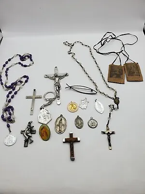 Vintage Catholic Religious Jewelry Lot Saint Medals Crucifix 16 Pcs - Read Issue • $28