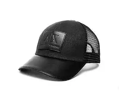 Armani Exchange Cap Hat Black Leather Patch & Mesh One Size Fits All Brand New • $120