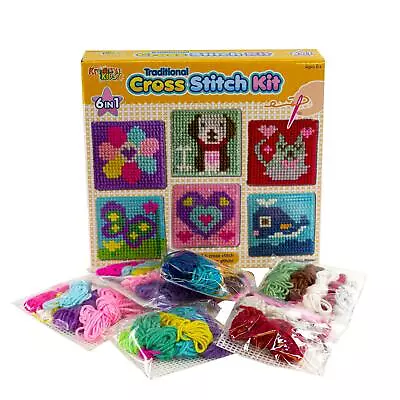 Cross Stitch Kit W/ Frame Kid Children 6-in-1 Traditional Tapestry Sewing Set • £6.59