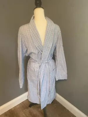 Brooks Brothers Robe Men Small Blue Plaid Check Woven 100% Cotton EUC • $29.97