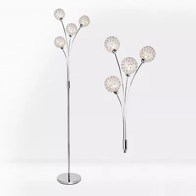 4 Light Chrome Plated Floor Standard Light With Jewelled Clear Beaded Shades • £68.99
