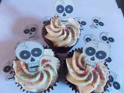 15 PRECUT Edible Halloween Skulls Wafer/rice Paper Cake/cupcake Toppers • £2.85