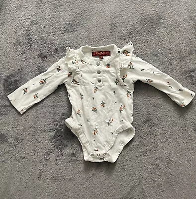 7 For All Mankind One Piece Baby 3-6M White Floral Long Sleeve Ruffle Cotton • $5.58