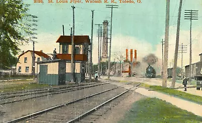 Postcard Early Hand Tinted View Of St. Louis Flyer Wabash R.R. Toledo OH. Aa6 • $14.99