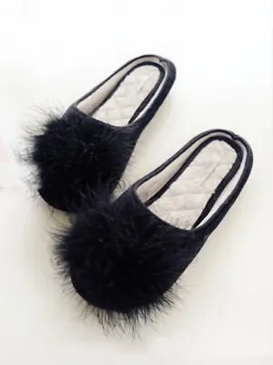 Womens Slippers Black Maribou Feather Sizes 5/6 • $12