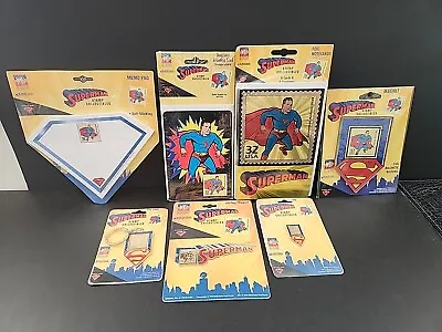 Superman Stamp Collectibles Lot Notecards Memo Magnet Keychain Pin Gift Tag Card • $19.99