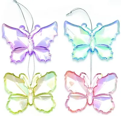 Set Of 4 Pastel Coloured Butterflies Christmas Tree Decorations NEW • £12.95