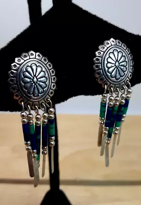 Vtg Quok Turquoise (QT) Southwestern Azurite  Sterling Silver Dangle Earrings 2  • $24.99