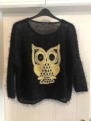£5 • Buy Womens Sequin Sparkle Bohemian Textured Wollen Fuzzy Owl Jumper Sweater Top