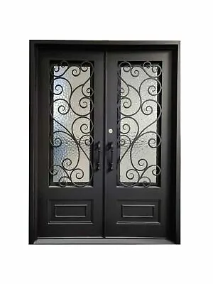 Abbott Double Front Entry Wrought Iron Door Cube Glass 62  X 82  Right Active • $3495