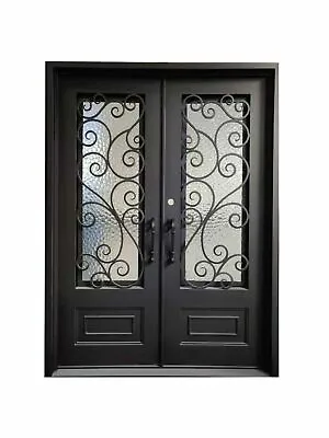 Abbott Double Front Entry Wrought Iron Door Cube Glass 72  X 82  Right Active • $3995