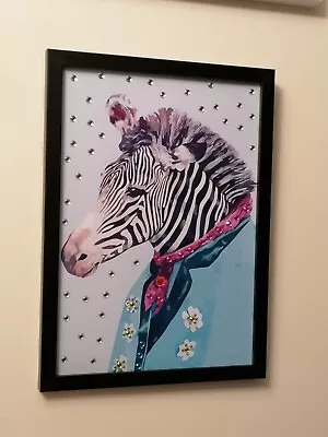 3D Bling Effect Zebra Picture  Framed Size A4 In Box Frame  • £14.99