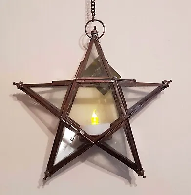 Star Lantern Glass Hanging Silver Brass Or Copper Hand Crafted In India-21cm • $27.78