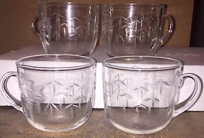 NORITAKI Lot Of 4 Vintage Clear Glass 4oz ETCHED BAMBOO Punch Tea Espresso Cups • $13.97