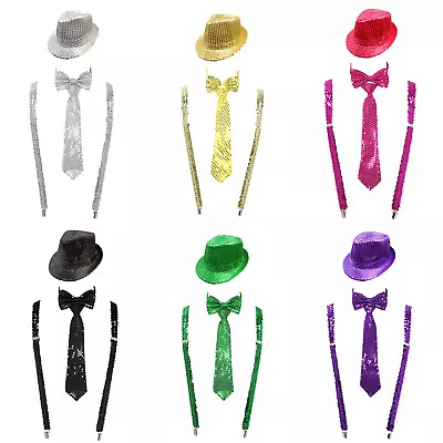 Unisex Adult Costume Adjustable Set 4-Piece Outfits Club Tie Props Hat Stylish • £10.31