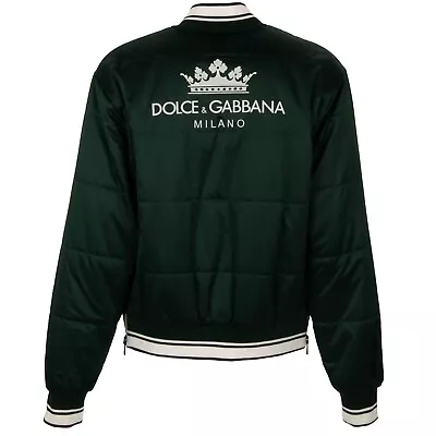 DOLCE & GABBANA DG Crown Logo Padded Zip Bomber Jacket Green 54 XL 13725 • £601