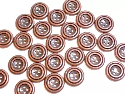 Bronzetone Round Buttons 4 Hole Metal New Old Stock 3/4  X 25 Pieces 851 • $4.80