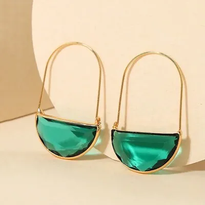 Crystal Glass Half Circle Hoop Pierced Zara Earrings UK Clear • £6.99