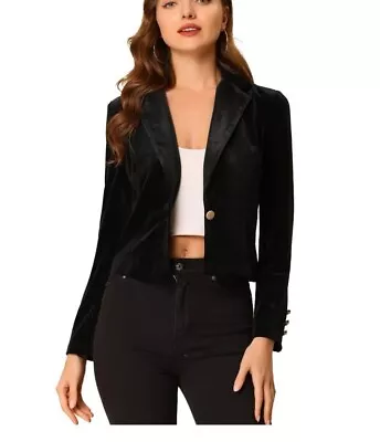 Allegra K Women S 1 Button Velvet Blazer Lapel Business Office Crop Suit Jacket • £9.99