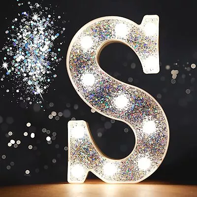 LED Marquee Letter Lights Light Up Silver Letters Glitter Alphabet Letter Sign • £15.85