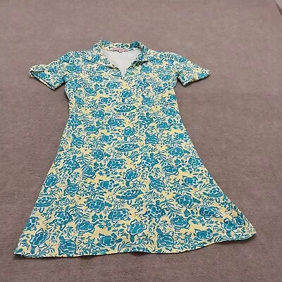 Barbara Gerwit Womens Small Short Sleeve Yellow Blue Turtle Print Shift Dress • $24.88