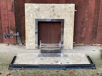 Vintage Fireplace Marble Hearth Back Panel And Plinth With Firetray And Grills • £90