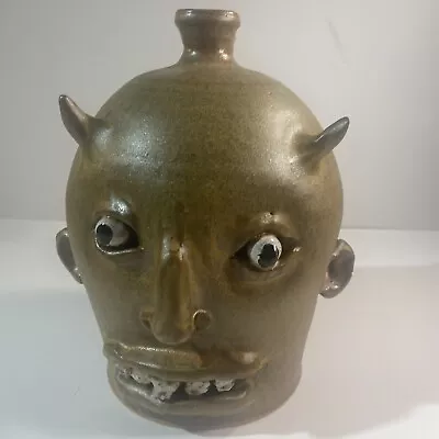 Marvin Bailey Primitive Folk Art Pottery Stoneware Devil Jug Southern SC 8.5” • $275