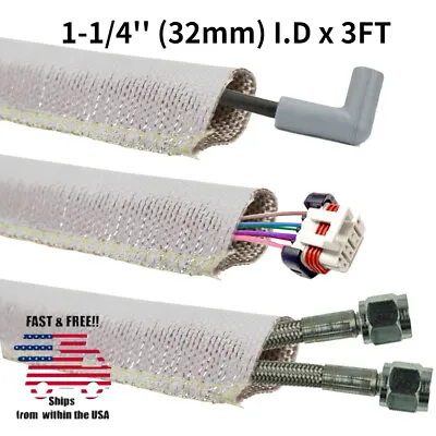 Metallic Heat Shield Sleeve Insulated Wire Hose Cover Wrap Loom Tube 1-1/4  X 3' • $8.65