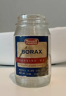 VTG Rexall Drug Co. Borate Cleansing Wash Clear Glass Bottle 4” H- No Lid • $7.75