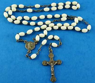 Our Lady Of Lourdes Souvenir Vintage Rosary Special Crucifix White Briare Beads • £41.26