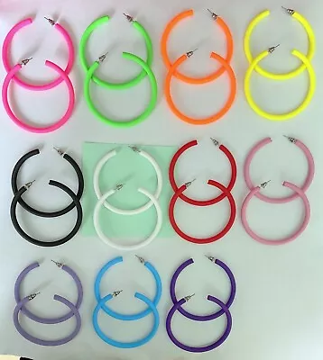 Neon Hoop Earrings 1980's Retro Large Bright Funky Ladies Girls Party Rave Emo • £3.99