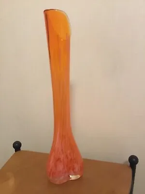 Vintage MCM Retro 1960s Art Glass Swung Vase Orange White Swirl Hand Blown RARE • $49.99