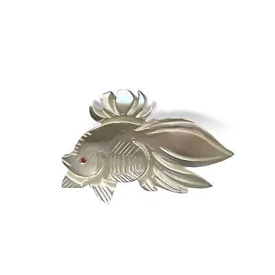 Vintage Koi Tropical Fish Carved Mother Of Pearl Shell Brooch Pin • $14.99