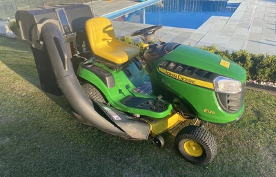 $4200 • Buy John Deere E120 Ride On Lawn Mower & Grass Catcher