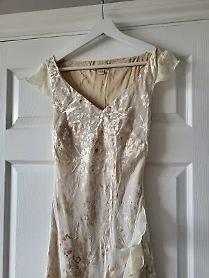 £125 • Buy Vintage 90s Monsoon Devore Bias Cut Silk Dress Bridesmaid Wedding Formal Size 10
