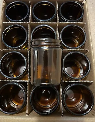 4 Oz Amber Straight Sided Glass Jars 273ml Including  Black Lids - 23 Count • $12.59