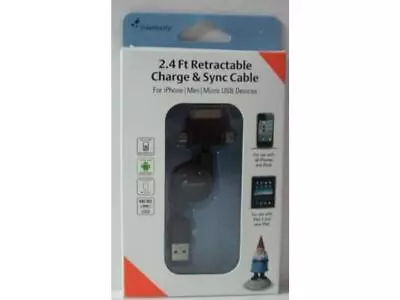 2.4' Retractable Charge Sync Cable - 30-Pin Mini-USB Micro-USB (50 Pack) • $81