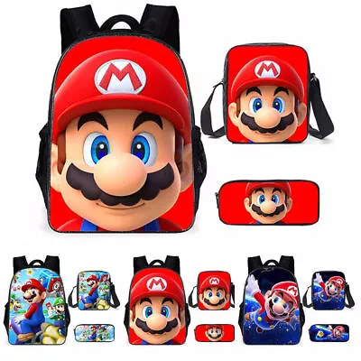 3Pcs/Set Super Mario Backpack Kids Boys Schoolbag Shoulder Bag Travel Rucksack.. • £27.49