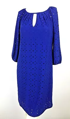 MAGGY L Royal Blue Eyelet Lined Casual Shift Dress New Women's Size 4  • $18