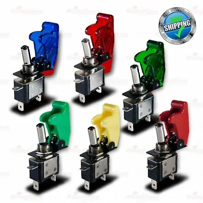 TRANSPARENT / SOLID Colour Missile Cover 12V LED Light Toggle 3 Pin Switch SPST • $10.80