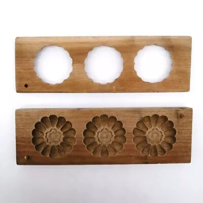 Japanese Cake Mold KASHIGATA Vintage  Flower  Wooden Hand Carved MOA051 • £29.52