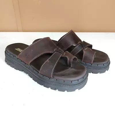 Vintage 90s Y2K Skechers Jammers Sz 8 Brown Leather Chunky Sole Toe Loop Sandals • $49.99