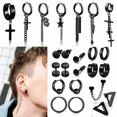 1 Pair Punk Black Stainless Steel Earrings Stud Women Men Gothic Hip Hop Jewelry • $1.23