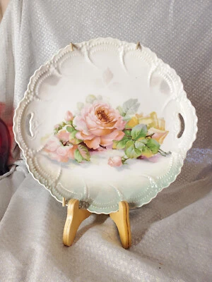 $23.90 • Buy Antique Vintage Leuchtenburg Germany Cake Plate Roses Hand Painted Cabinet Plate