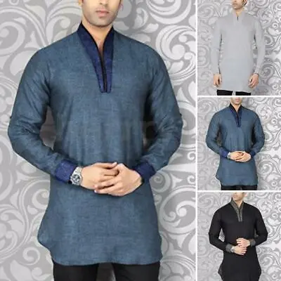 £14.99 • Buy Men Vintage Kurta Formal Smart T Shirt Blouse Indian Arab Tunic Fashion Work Top