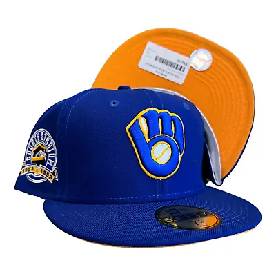 New Era Milwaukee Brewers 59FIFTY Fitted Baseball Hat County Stadium Patch 7 3/8 • $39.94