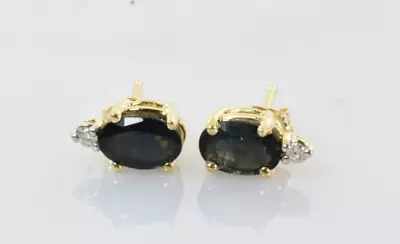 Sapphire & Diamond Stud Earrings In 14k Yellow Gold 1.32 Carats • $152.99